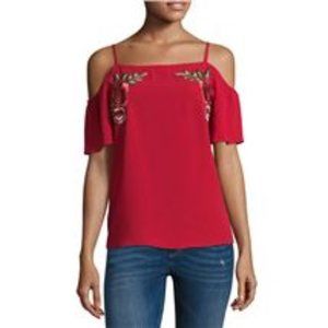 NWT BY & BY ROSE EMBROIDERED COLD SHOULDER BLOUSE